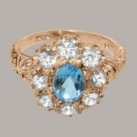 Britanci napravio 14k ružin zlato prirodno plavo topaz i kubni cirkonijski ženski prsten za izjavu -