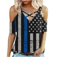 Yyeselk Američka zastava Ženske košulje Ležerne prilike Hlageppy V-izrez Kratki rukavi Tunic Tundy Trendy
