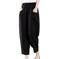 Vivianyo HD ljetne hlače za žene modne žene ljetne casual labavo pamučne i posteljine džepom čvrste