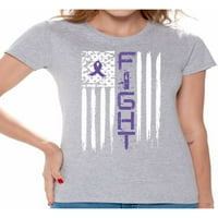 Neugodne stilove Ženske grafičke majice za borbu protiv raka na vrhu USA zastave ljubičasta vrpca za