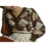 Hirigin ženska kontrastna boja Argyle Pleteni V-izrez pleteni kaput