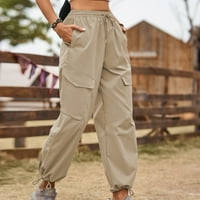 Loose hlače za žene Ljeto Čvrsti džepni zavoj elastični struk moda casual pune duljine hlače široke
