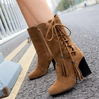 Ketyyh-Chn Ženske čizme Povucite na koljenu High Boots Zimske ravne modne cipele cipele smeđe, 37