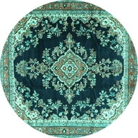 Ahgly Company u zatvorenom okruglom medaljonima tirkizne plave tradicionalne prostirke, 3 'runda
