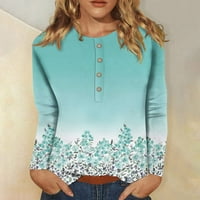 Košulje za žene stabilna odjeća Žene Slatke tinejdžere za ispis Bluze Ležerne prilike plus veličina Basic Tops Pulover za majice s dugim rukavima cijan 4xl