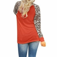 Majice za ženske plus veličine Leopard tisak Blok u boji Tunika okrugli vrat Bluze dugih rukava majica