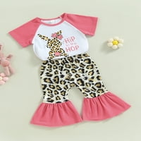 Calsunbaby Toddler Baby Girls Uskršnje odjeće Kratki rukav Leopard Zeko za ispis i raketa Kid hlače