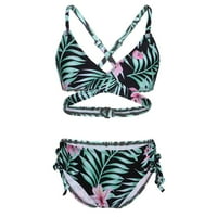 inhzoy Girl's Two Swimsuit Floral Printed Criss-Cross Back Crop Tops with Bottom