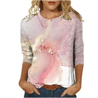Ženska laskavo mramor Print top and bluza Ljetna povremena tunika Tunic TEES Crewneck rukava ružičasta