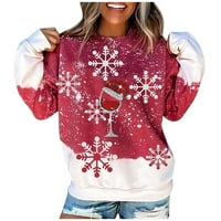 Duksevi za žene Klasični pulover O-izrez Božićni tisak dugih rukava bluza Duks topljivo duksevi i duksevi