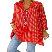 Beiwei žene bluza polka točkice majica rever vrhovi labave tuničke košulje dame gumb prema dolje elegantne crvene s