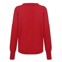 Bluza s dugim rukavima casual čvrsti vrhovi V-izrez moda za žene crvene m