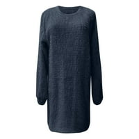 Haxmnou Trendy Ženska džemper haljina o vratnim rukavima od punog pletena džemper haljine tamno plavi