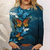 Žene Ležerne prilike modni suncokret leptir tiskati ispis posadu izrez dugih rukava majica bluza