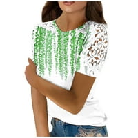 Huachen Womens Ljetni modni čipka šuplji print Okrugli vrat kratkih rukava majica