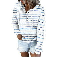 Fanxing Cleariance Deals Stripes Hoodies Ženski gumb niz dugih rukava s kapuljačom s kapuljačom Labavi labavi pulover bluza