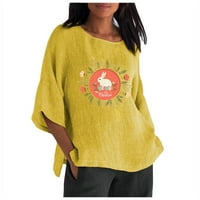 Uskršnji ženski zeko za tiskane majice Casual rukava pamučna posteljina plus veličina ties labavi fit bluze vrhovi