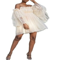 Žene od ramena dugih rukava Tulle princeza haljina Ljetna ruffle mreža čvrsta haljina maturalna mini