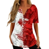 Huachen majice za žene Ljeto Ispis V izrez kratki rukav vrhovi cvjetnog tiskanog gumba bluza