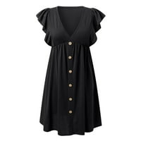 Vintage haljina s dugim rukavima za žene Žene Ljetne haljine V izrez Casual Flowy Swing haljine Midi