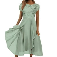 Ženski šifon patchwork okrugli vrat Sequin Print Maxi suknja Duga haljina ženske haljine Ljetna haljina