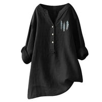 Ljetna štedna bluza Xihbxyly Ženska bluza za ženska tunika moda moda plus size od punog pamučnog posteljina