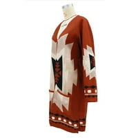 Cardigan za ženske lagane, ženska modna zimska vintage plemenska plemenska kardigan džemper kaput bluza