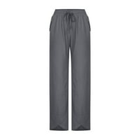 Ženske hlače od pune boje pamučne posteljine nacrtaju elastične struke hlače casual pantalone sa džepom