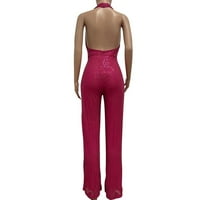 Penskeiy Jumpsuits za žene Žene Sequin Solid Boja kratkog rukava sa kratkim rukavima Hot Pink Jumpsuits