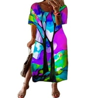 Žene Ljeto plaže Sundress Crew Crt dugačak haljina kratki rukav Maxi haljine dame havajski odmor svjetlo