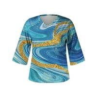Majice rukav za žene V-izrez Ispiši labave ležerne bluze obrezane vrhove rezervoara za žene na klirensu nebo plave veličine m