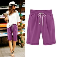 Požurite, dok zalihe Last Himiway Joggers Ženske casual labave hlače na plaži Jednobojno labavo Ležerne prilike Pete hlače Pokrete kratke hlače Purple S