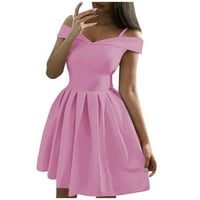 Ljetne haljine za žene kratki rukav A-linijski kratki povremeni halter čvrsta haljina Pink XL