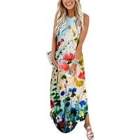 Ljetne haljine za žene sandress cvjetni ispis gradijent bez rukava s prednjim vratom Duga haljina, vruća