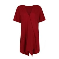 Ženske vrhove V-izrez Solidan Cardigan Casual Women Holiday kratki rukav ljetni bluze crvene m