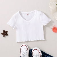 Toddler Baby Girls Proljeće Ljeto Čvrsta boja rebrasta kratka rukava Thirt Odjeća Dječja odjeća Streetwear