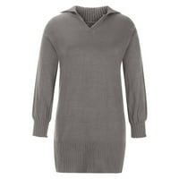 Žene Casual V izrez Klit mini džemper haljine dugih rukava prevelizirani labavi fit rebrasti pulover