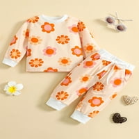 Dvije odjeće za devojku toddlera, duge cvijeće tiskane vrhove + hlače