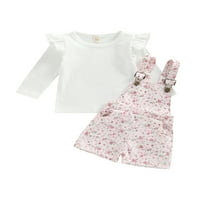 TODDLER Djevojka za bebe Ljetni kombinezoni odijelo rufffle majice kratkih rukava + cvjetni suspender