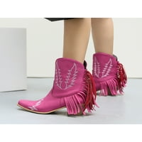 Žene Casual Western Boots Rad Neklizajuće širokokutne regene vezene cipele Dark Pink 4.5
