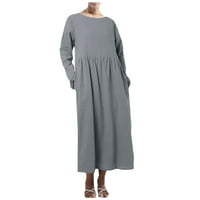 Ljetne haljine za prodaju za žene plus veličine dugih rukava, puni košulja u boji okrugla izrez Maxi