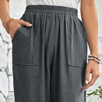 Wyongtao ženski pamuk Capris casual longe salon hlače labave fit plus veličine široke noge sa džepovima,
