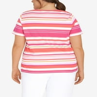 Alfred Dunner Womens Plus-size Striped Ring Detail Tee
