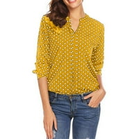Ženske vrhove V-izrez Polka Dot bluza Ležerne prilike ženske modne rukave Thirts Yellow XL
