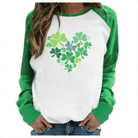 Dan žene Patrickinjski dan irski zeleni grafički tiskani dugi rukav s dugim rukavima, pulover sa dugim