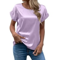 Casual bluza kratkih rukava Čvrsti modni okrugli izrez za žene svijetlo ljubičaste XL