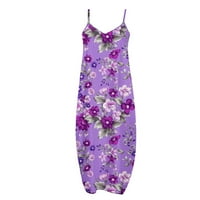 Ljetne haljine za prodaju za žene plus veličine bez rukava bez rukava cvjetni uzorak V-izrez Midi fit