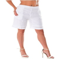 Azucar dame posteljina ravna prednja platna kratke hlače sa džepovima u bojama-LLH1379