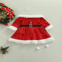 Nituyy Christmas Kids Sequin haljina, dugi rukav s ramena haljina od ramena sa pojasom za struk, dječje