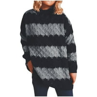 Entyinea ženski polo džemper Crewneck s dugim rukavima prevelizirani blegasti pleteni pulover džemper